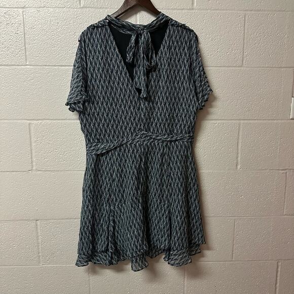 Reiss Rayah Printed Flippy Dress Blue Size 12 Mini Tie Detail Party Event Work - Picture 6 of 13